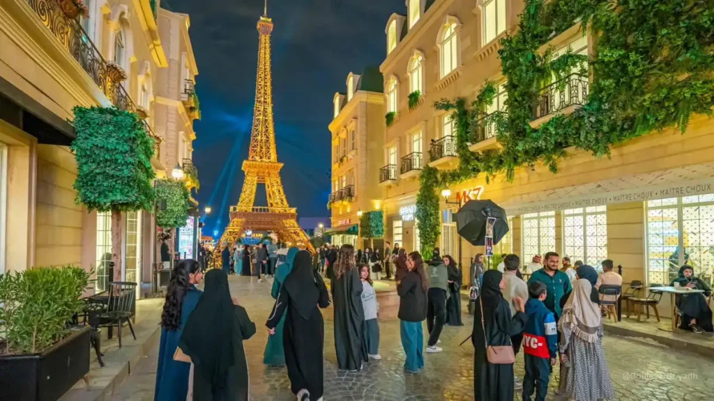 An Eiffel Tower replica and Parisian streets in Boulevard World - (Credits Boulevard Riyadh)