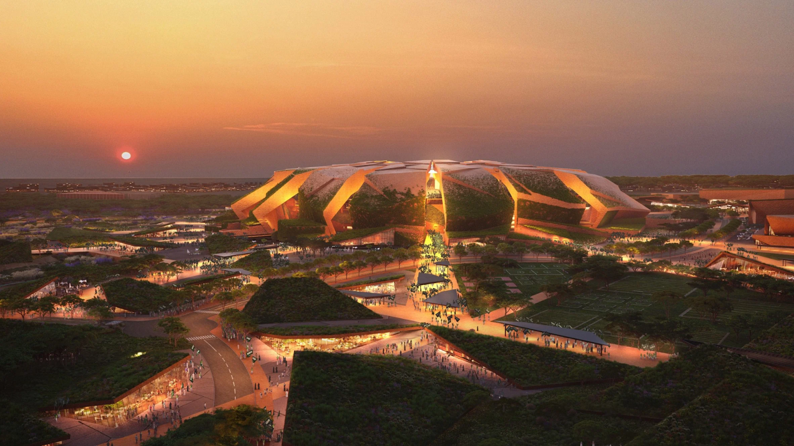 A rendition of a football stadium for the FIFA World cup 2034 in Saudi Arabia - (Credits Parametric Architecture)