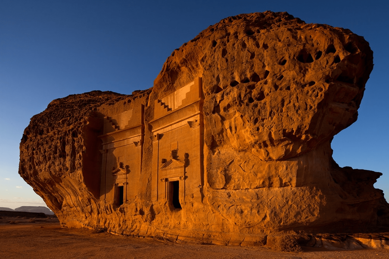 Majestic Nabataean tombs carved into rose-red cliffs — AlUla’s timeless wonder. (Credits: UNESCO)